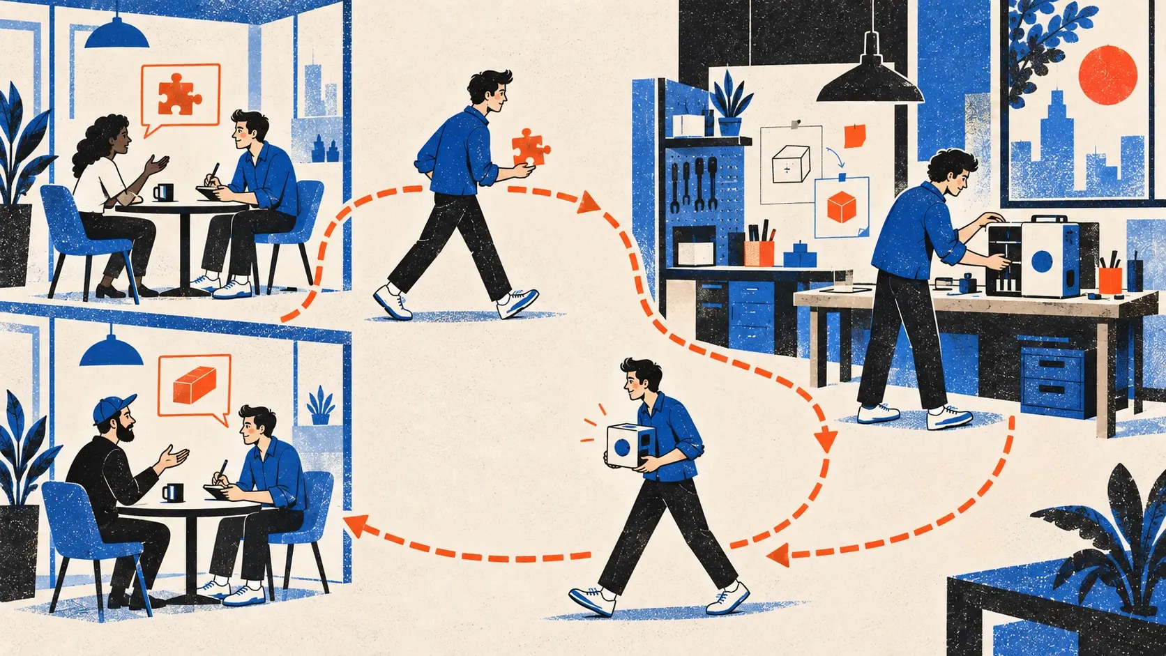 A founder carries evidence between customer conversations and a product workbench until the sales path becomes repeatable.